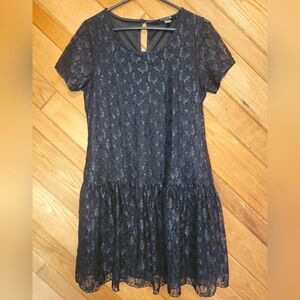 Forever 21 black short sleeved butterfly lace fit n flare mini dress size large